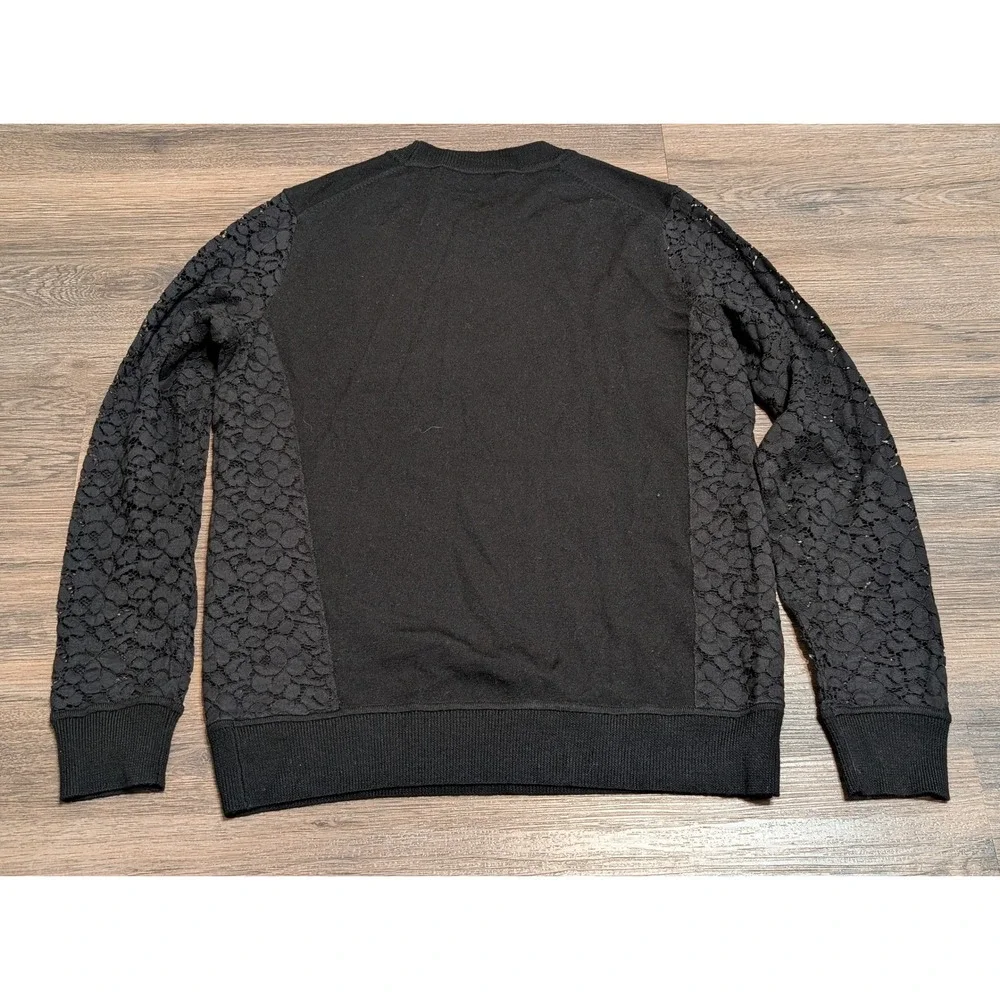 Tory Burch Merino Wool Lace Sleeve Crew Neck Knit Sweater Womens Medium Pullover